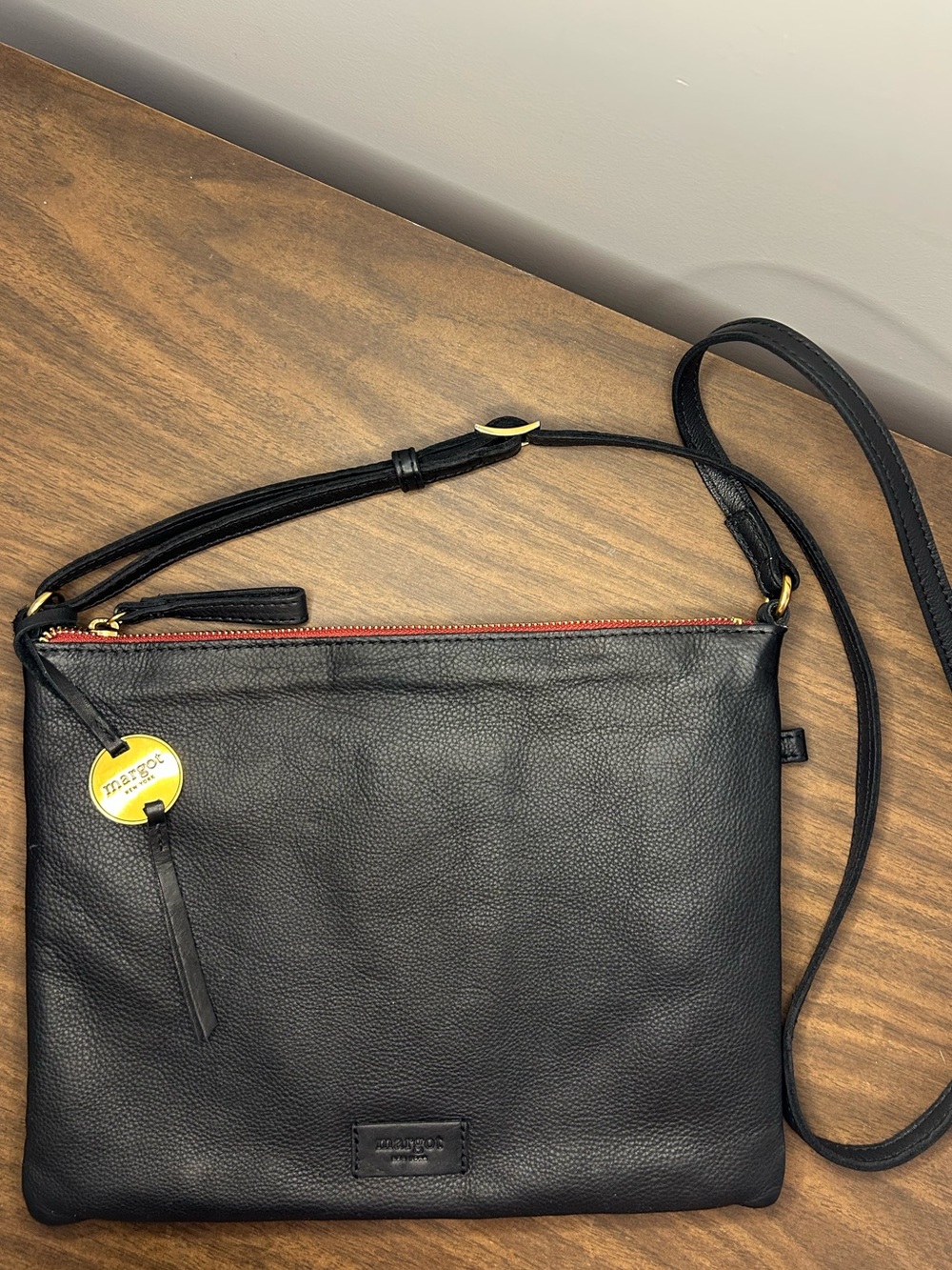 Margot New York Black Pebbled Leather Crossbody Bag